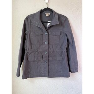 New LOFT Petite Utility Jacket Gray Button‎ Front Drawstring Waist Pockets